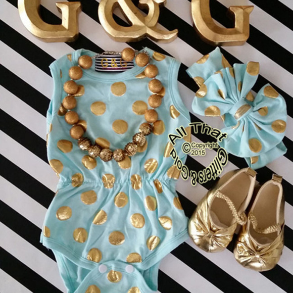 Baby Girls Toddler Girls Romper Mint and Gold Onepiece Bodysuit - Picture 1 of 2